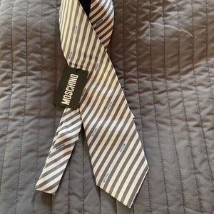 Moschino Striped Grey & White Tie